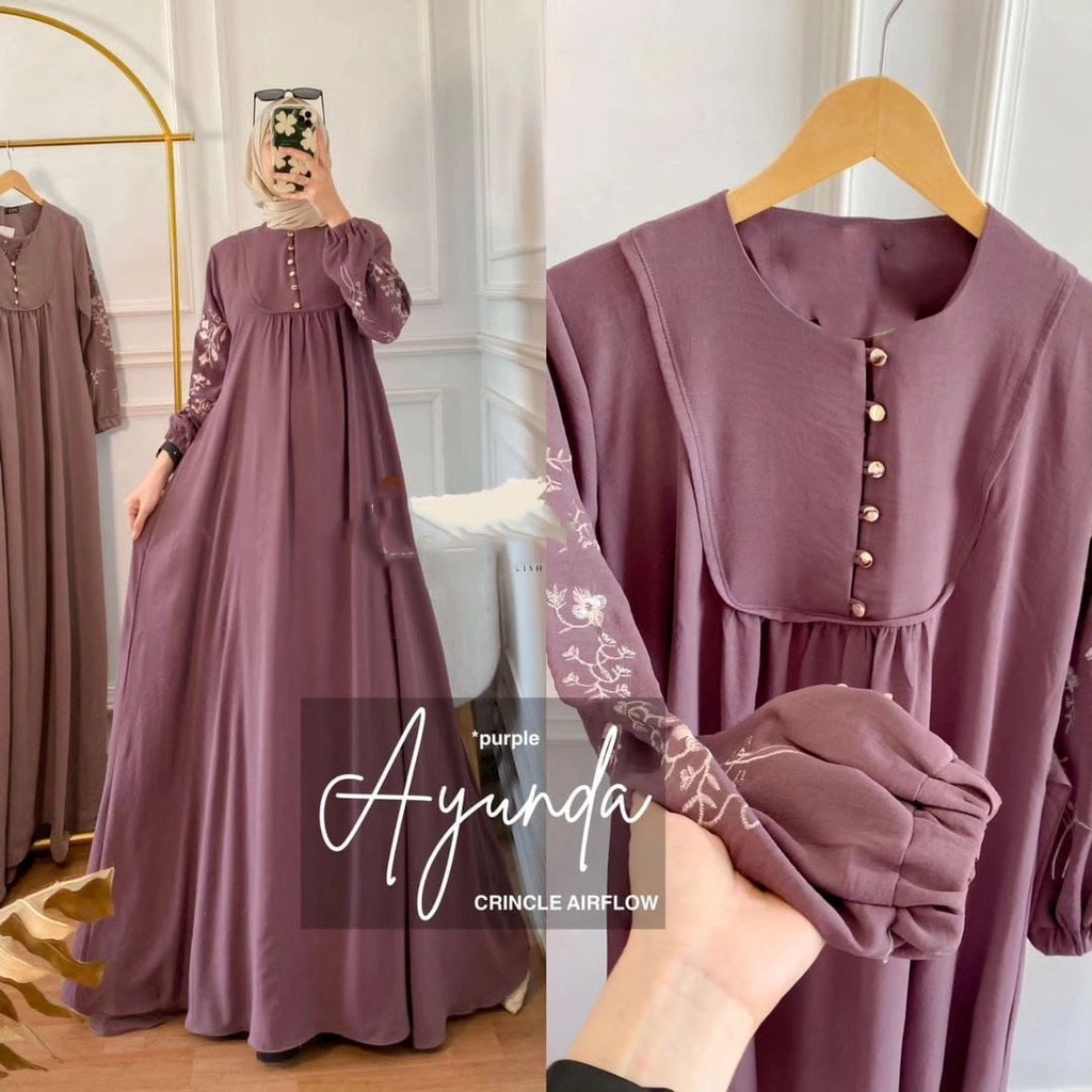 R.A - Ayunda Maxy Wanita Muslim l Gamis Cringkle Airflow Import Premium OOTD Gaun Pesta Kondangan Fa