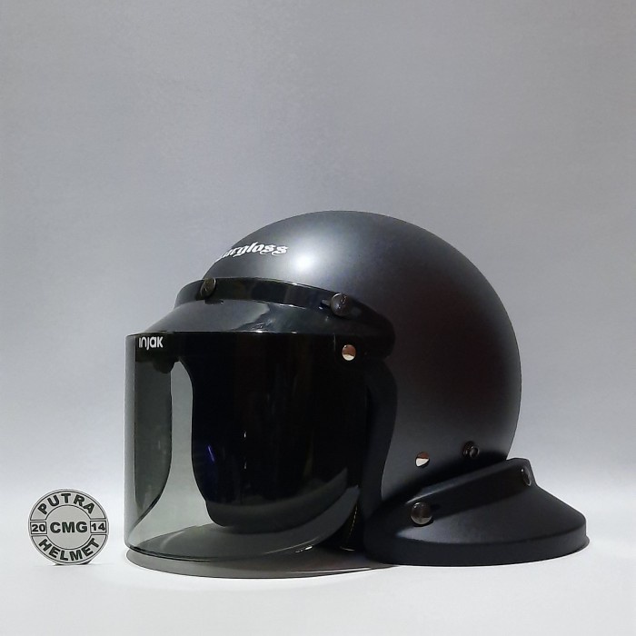 PAKET HELM CARGLOSS  RETRO ABU DOFF KACA DATAR FLAT CEMBUNG - tampa kaca, XL