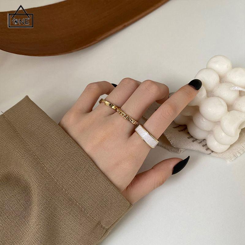 COD❤️Cincin jari telunjuk perhiasan sederhana set tiga potong yang dapat disesuaikan-A.one