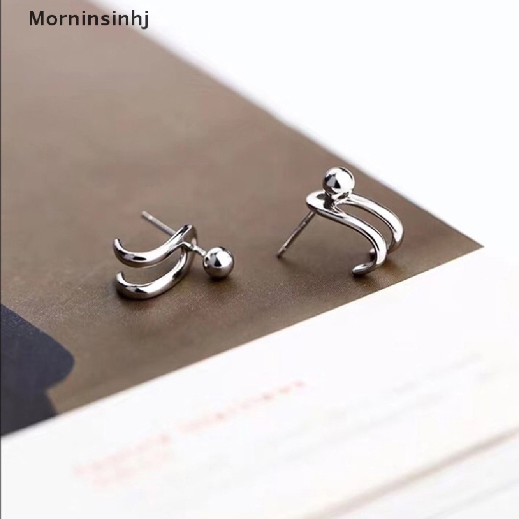 Mornin Perhiasan S925 Perak Stud Earrings Korea Sederhana Fashion Double Line Light Bead Earring id