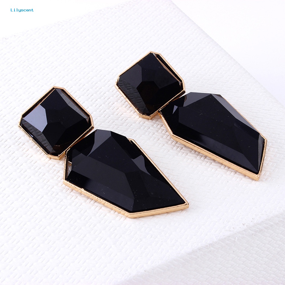 Lilyscent Vintage Wanita Geometris Menjuntai Shiny Resin Berlebihan Anting Perhiasan Hadiah