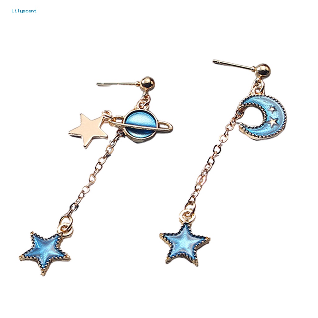 Lilyscent 1pasang Anting Kait Lucu Untuk Perjamuan Halus Kartun Bulan Bintang Drop Earrings Kartun Bulan Bintang