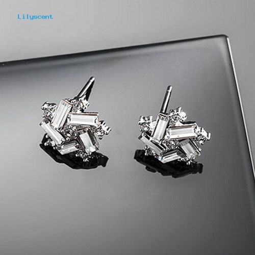 Lilyscent Women's Lucky Windmill Berlian Imitasi Warna Perak Ear Stud Earrings Perhiasan Pesta