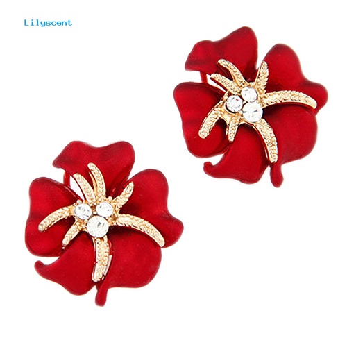 Lilyscent Wanita Elegan Bunga Bintang Laut Pesona Berlian Imitasi Ear Studs Fashion Earrings Hadiah