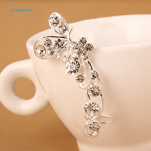 Lilyscent Retro Kristal Imitasi Kupu-Kupu Bunga Telinga Cuff Stud Earring Clip on Untuk Telinga Kanan