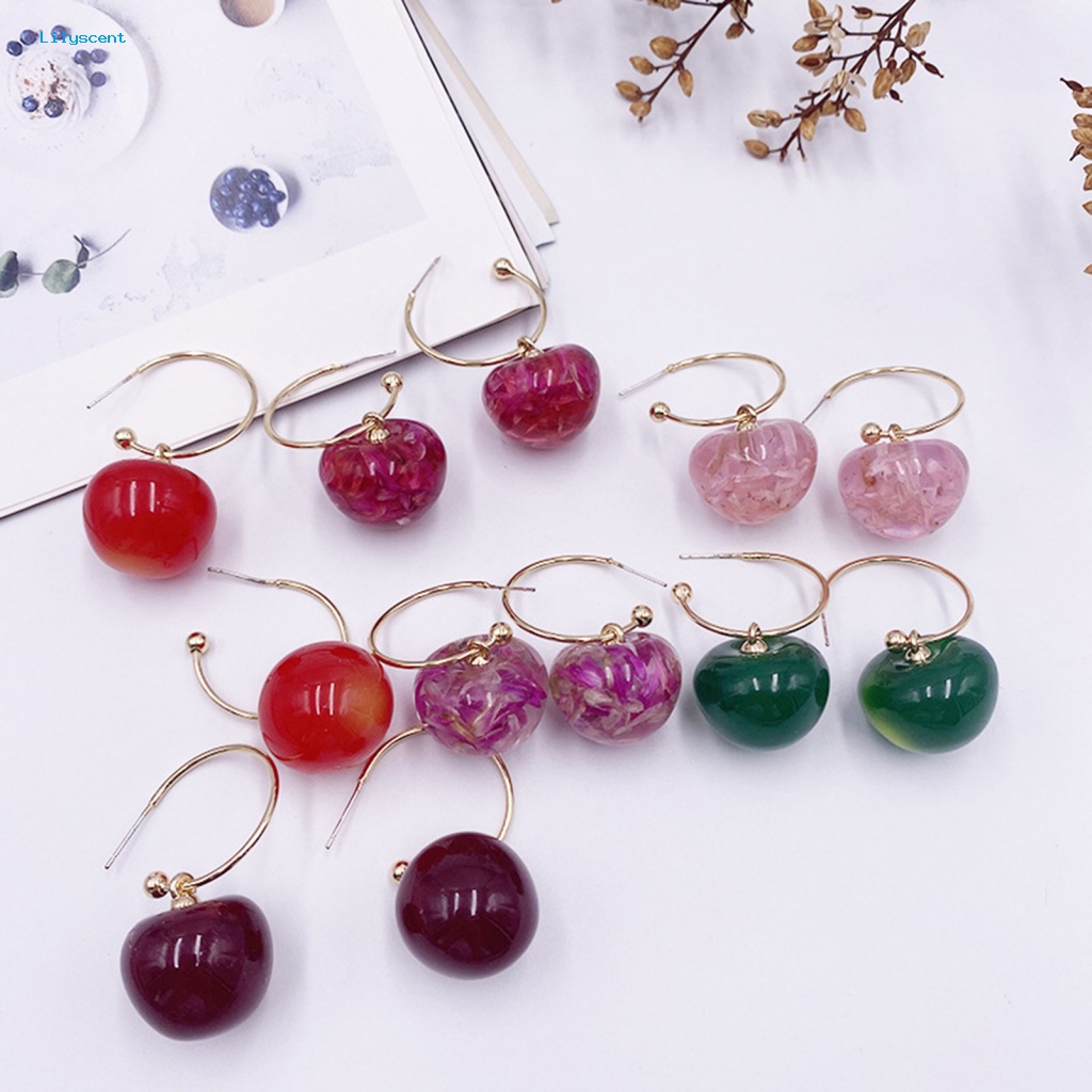 Lilyscent 1pasang Wanita Manis Cherry Buah Tergantung Anting Giwang Perhiasan Aksesoris Hadiah