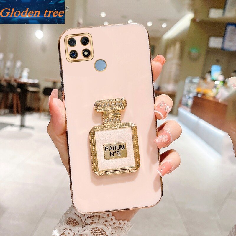 Gloden tree Casing Case Untuk Realme C20A C20 C21Y C21 C25Y C25S C25 C2 C21 C25S Case Dengan Botol Parfum Kickstand Lipat Cakupan Penuh Casing Kamera