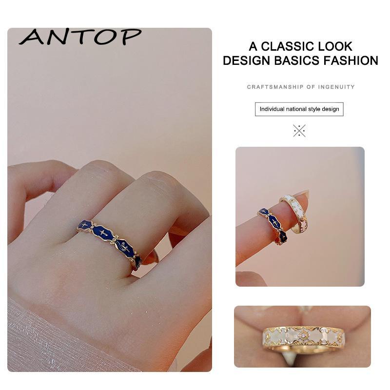 [Antop Lurik Enamel Pola Silang Biru Glasir Wanita Cincin Ring Niche Desain Rasa