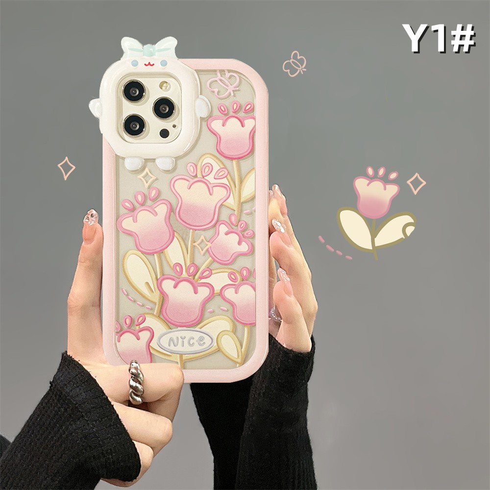 Butterfly Tulip Case OPPO A17 A57 2022 A15 A16 A16K A54 A53 A12 A5S A7 A3S A11k A31 A52 A92 A94 A93 A37 F9 A1K Reno 5a76 A96 A36 Sarung Telepon Bunga Silikon Lembut