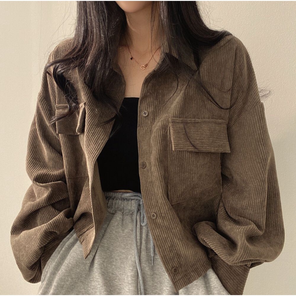 GROSIRTAS TG1693 Jaket Corduroy Wanita Import Outer Crop Retro Style Vintage
