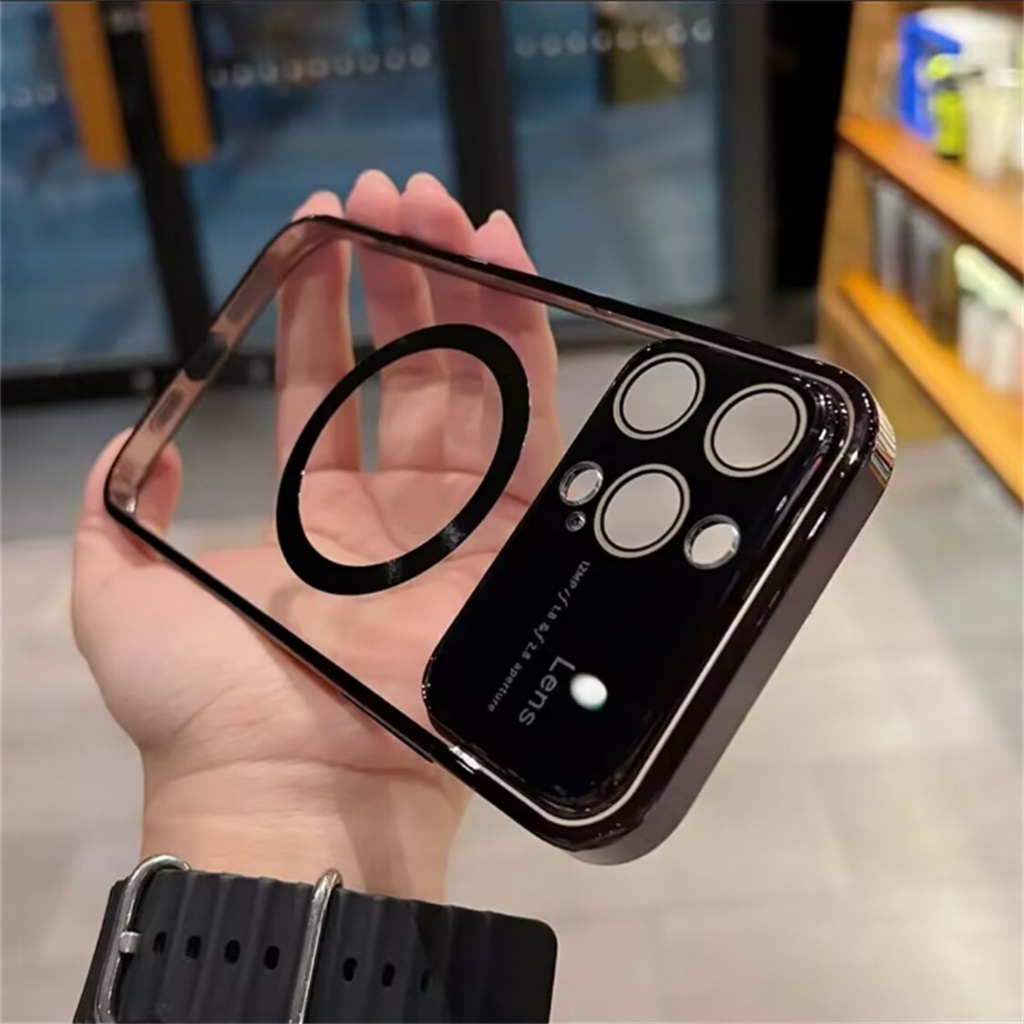 Casing Lensa Perlindungan Kamera Mewah Untuk iPhone 14 Pro Max case iPhone 13 12 Pro Max Case14 Plus Logam Magnetik Cakupan Penuh Tahan Guncangan Casing Ponsel Transparan