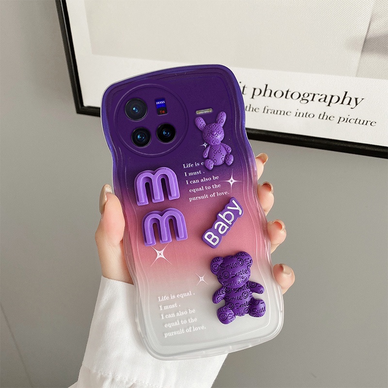 Andyh Casing Ponsel Untuk Vivo X50 X60 X70 Pro X80 Pro Phone Case 3D Alphabet Bear Pelindung Kamera Pelindung Penutup Belakang Couple Case