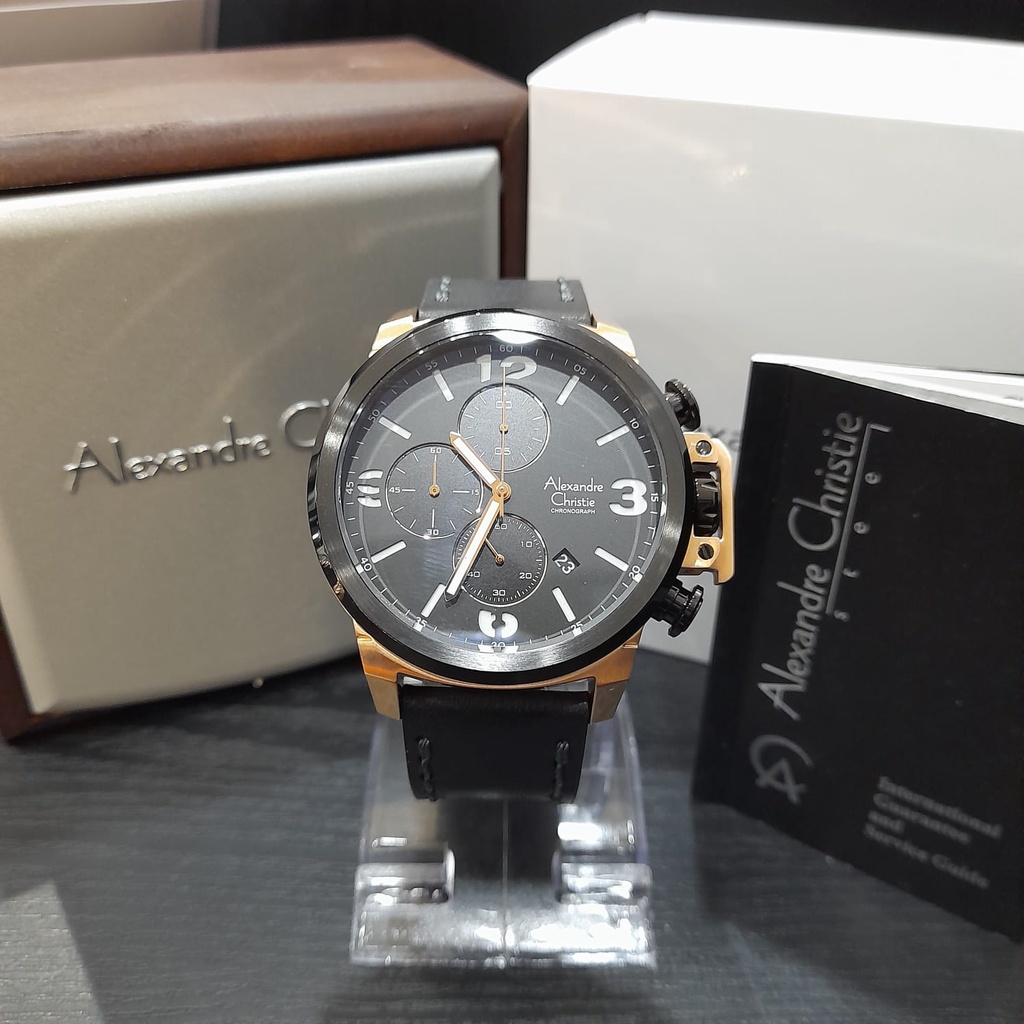 JAM TANGAN PRIA ALEXANDRE CHRISTIE AC 6280 KULIT ORIGINAL HITAM ROSEGOLD