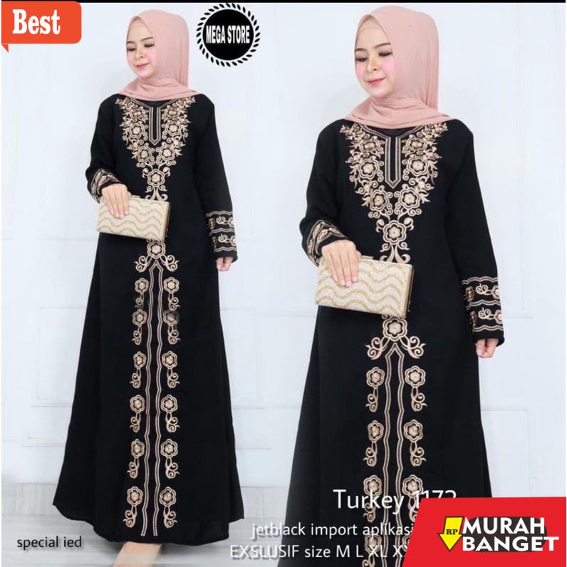Gaya ala timur tengah di hari raya- dress syari hitam wanita dewasa ibu muslimah elegan model terbar