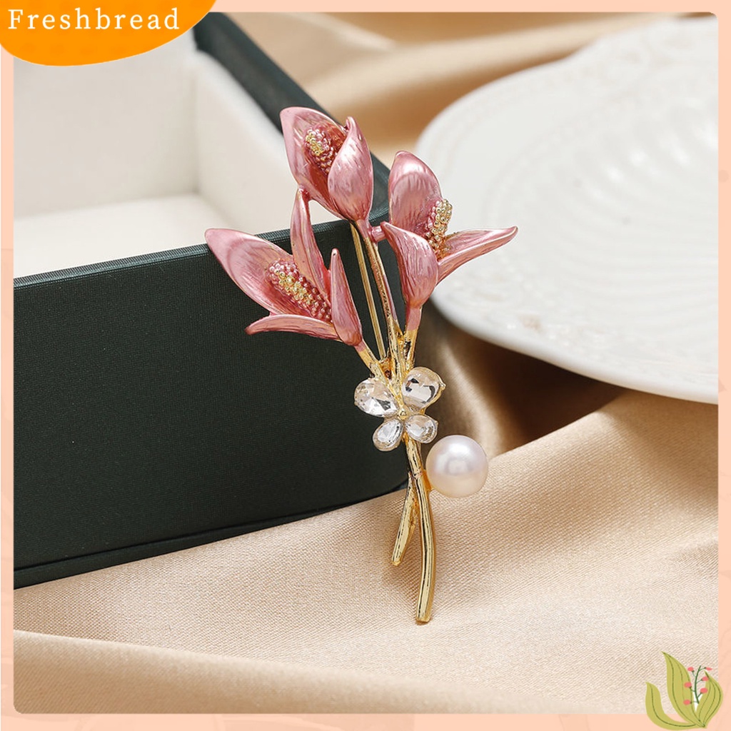 &lt; Freshbread &gt; Bros Pin Tulip Perhiasan Mutiara Imitasi Vintage Tahan Lama Kerah Bros Pakaian Dekor