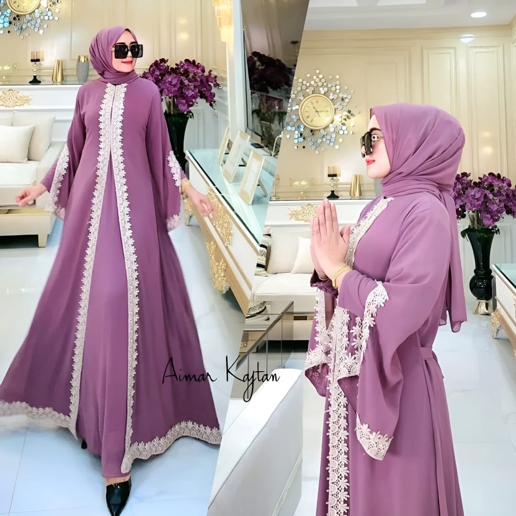 Aimar Gamis Kaftan Premium 2 Layer Matt Cringkle Airflow Polos Apk Renda Fit To XL Besar OOTD Eid Mubarok