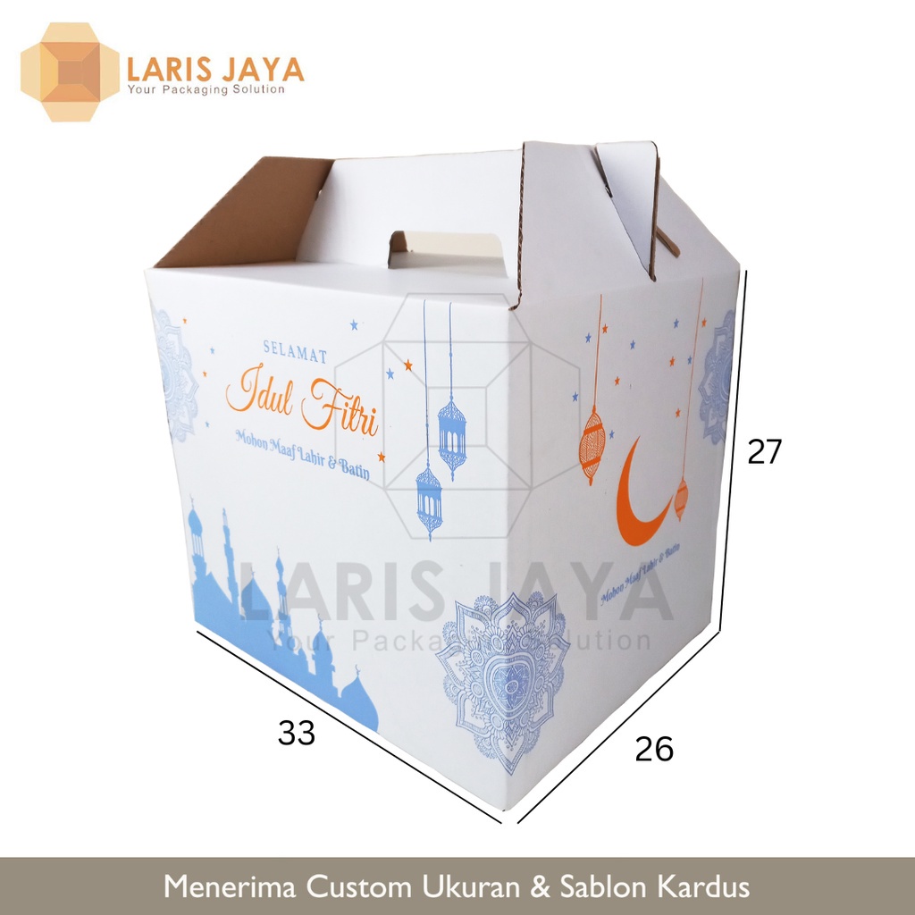 

Kardus Parcel Lebaran Jinjing / Dus Sembako / Lebaran / Idul Fitri Putih / Gable Box - 33 x 26 x 27 cm