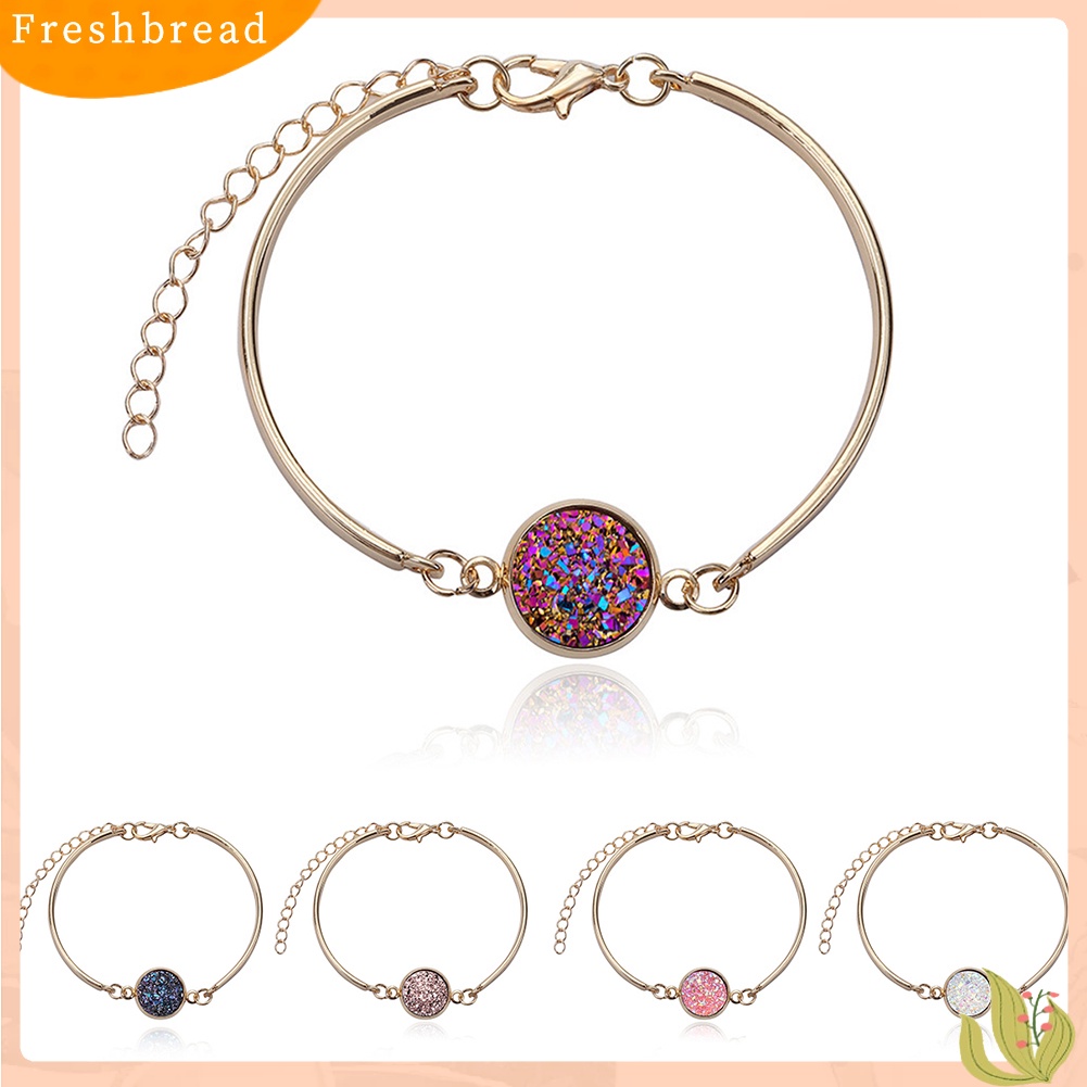 &lt; Freshbread &gt; Fashion Gelang Batu Geode Alami Perhiasan Berlian Imitasi Pave Wanita Gelang Hadiah