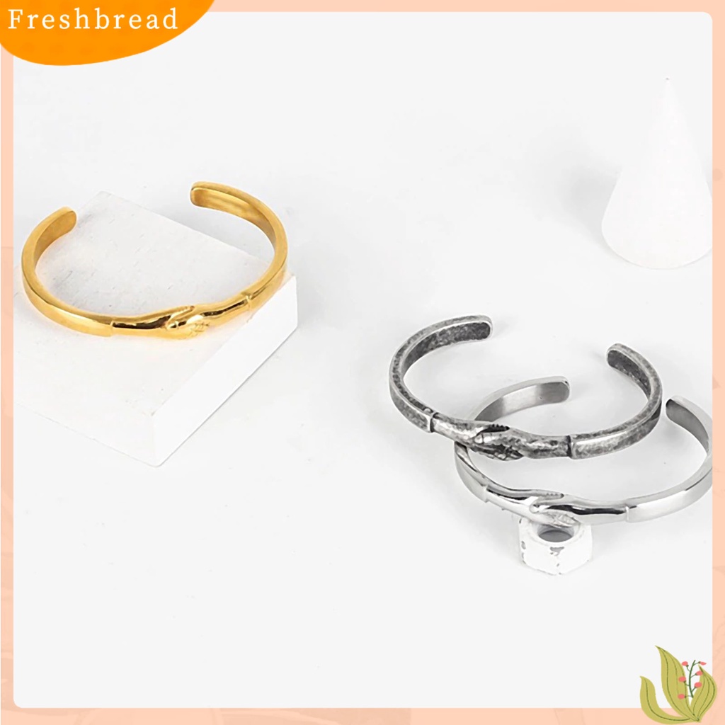 &lt; Freshbread &gt; Wanita Baja Titanium Goyang Tangan Perhiasan Vintage Manset Terbuka Gelang Bangle Hadiah