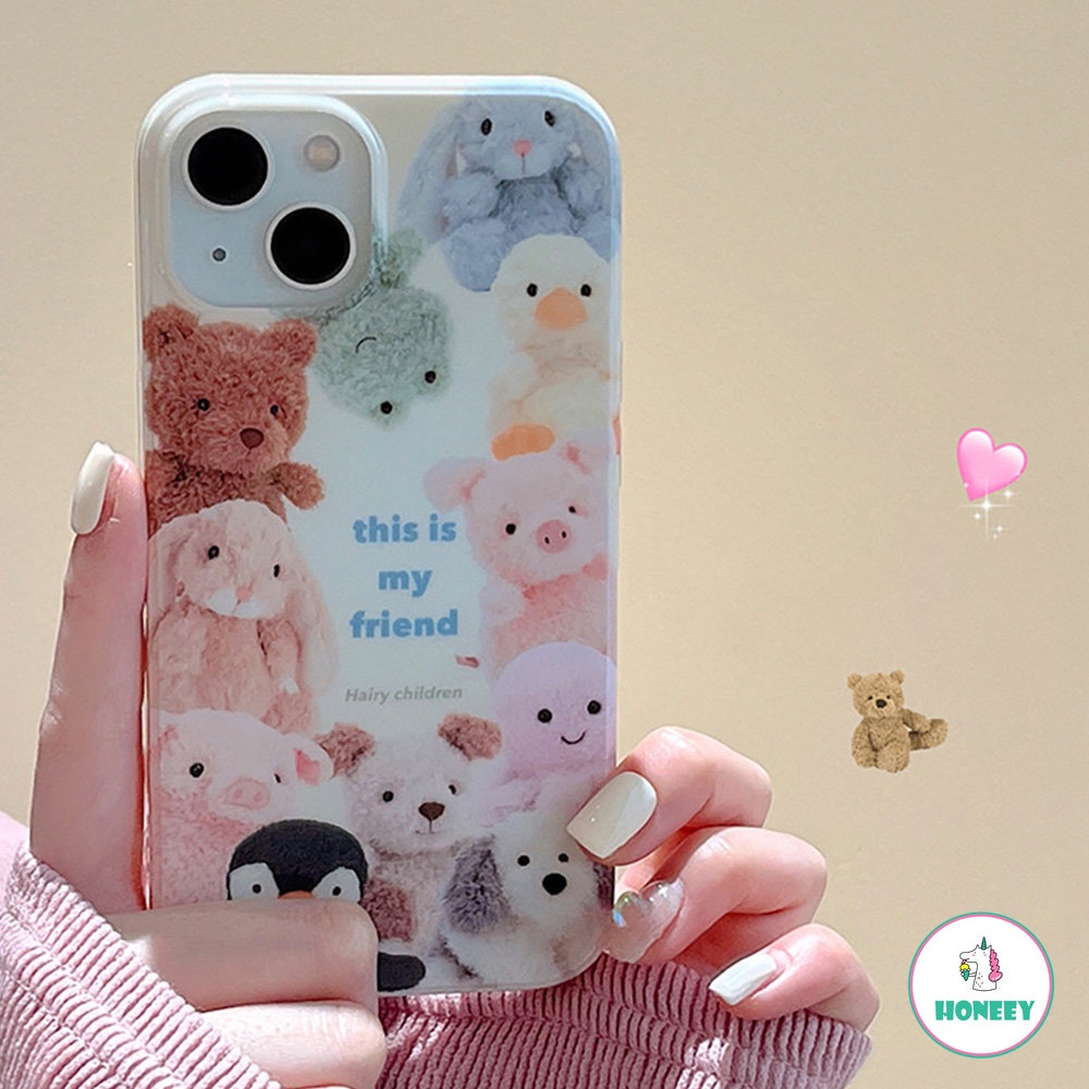 IPHONE Ilustrasi Kreatif Pink Cute Bear Case Untuk Iphone14 13 12 11 Pro Max Baru Korea Jepang Lovely Girl Sabun Transparan Soft Cover