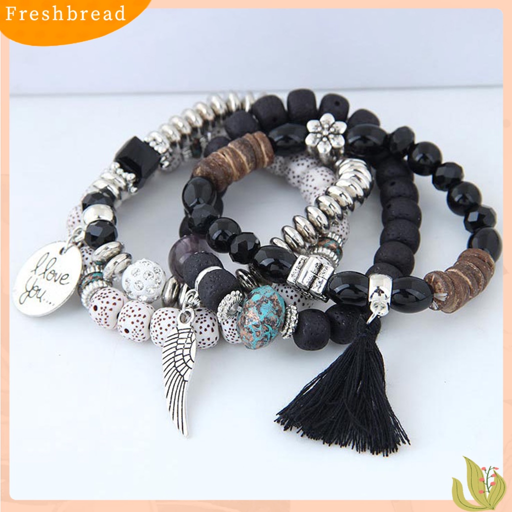 &lt; Freshbread &gt; 4Pcs/Set Gelang Manik-Manik Kayu Paduan Bergaya Yang Indah Menggemaskan Gelang Fashion Untuk Pesta