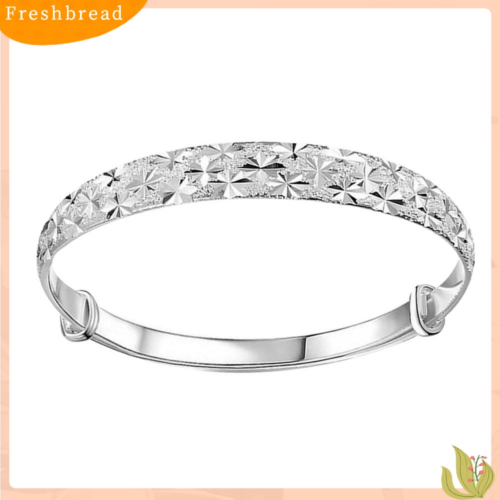 &lt; Freshbread &gt; Perak Berlapis Bunga Ukir Bangle Gelang Adjustable Wanita Fashion Perhiasan