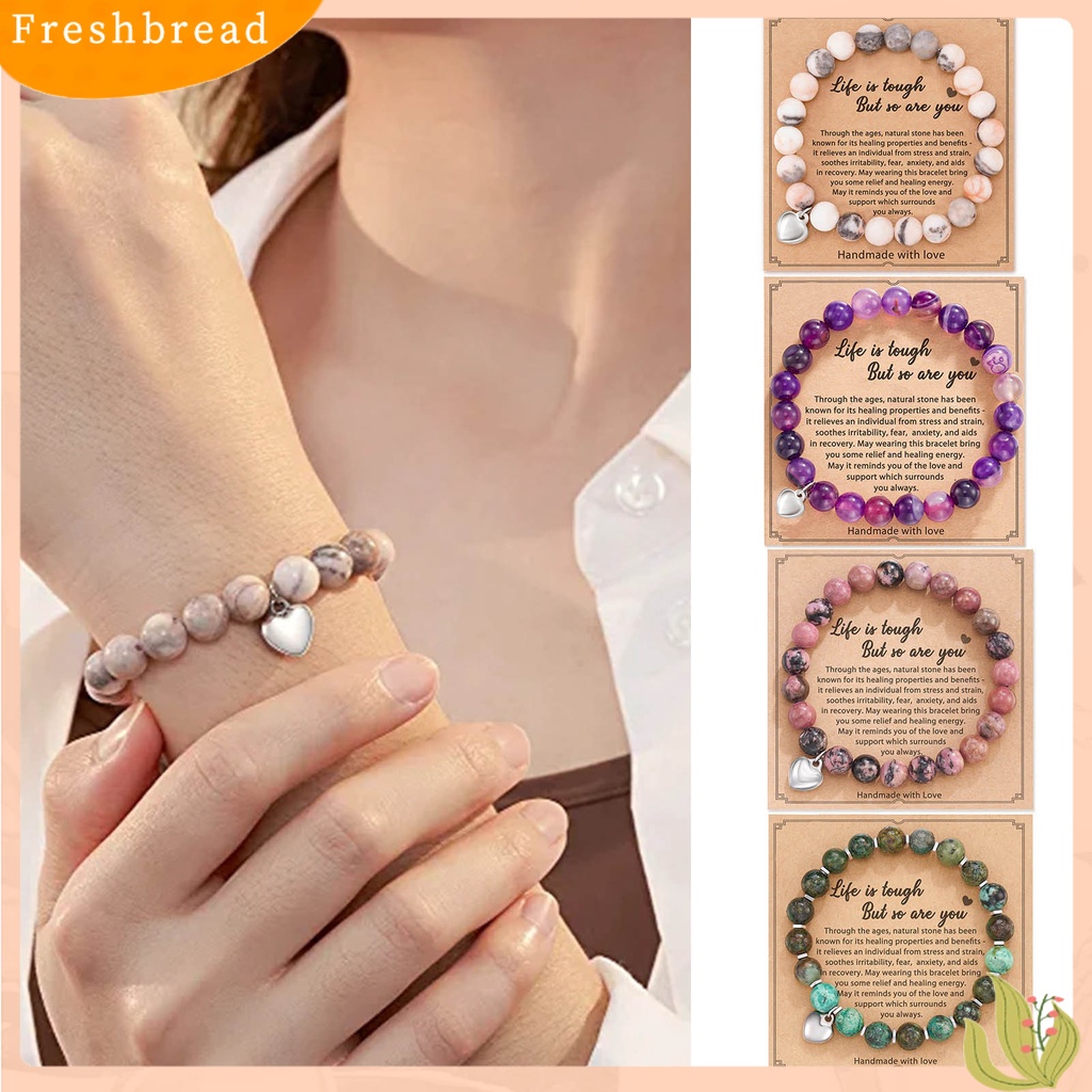 &lt; Freshbread &gt; 1set Gelang Couple Handmade Colorful Sweet Heart Pendant Tali Elastis Dengan Kartu Dress Up Hadiah Ulang Tahun Gelang Manik-Manik Pirus Imitasi Putih Alami