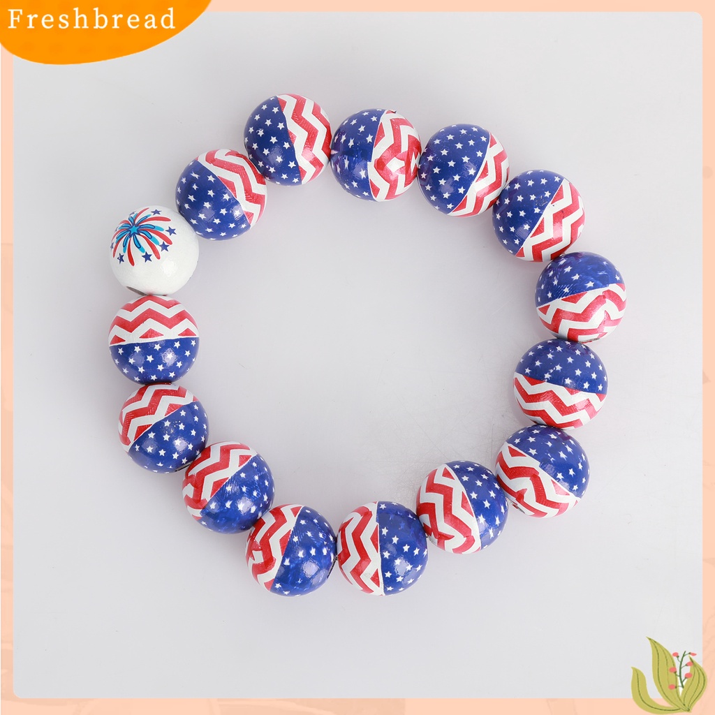 &lt; Freshbread &gt; Bendera USA Gelang Indah Pesona Perhiasan Merah Biru Putih Manik-Manik Kayu Peregangan Elastis Wristwear Multicolor USA Hari Nasional Wanita Pria Manik-Manik Gelang Hadiah Pasangan