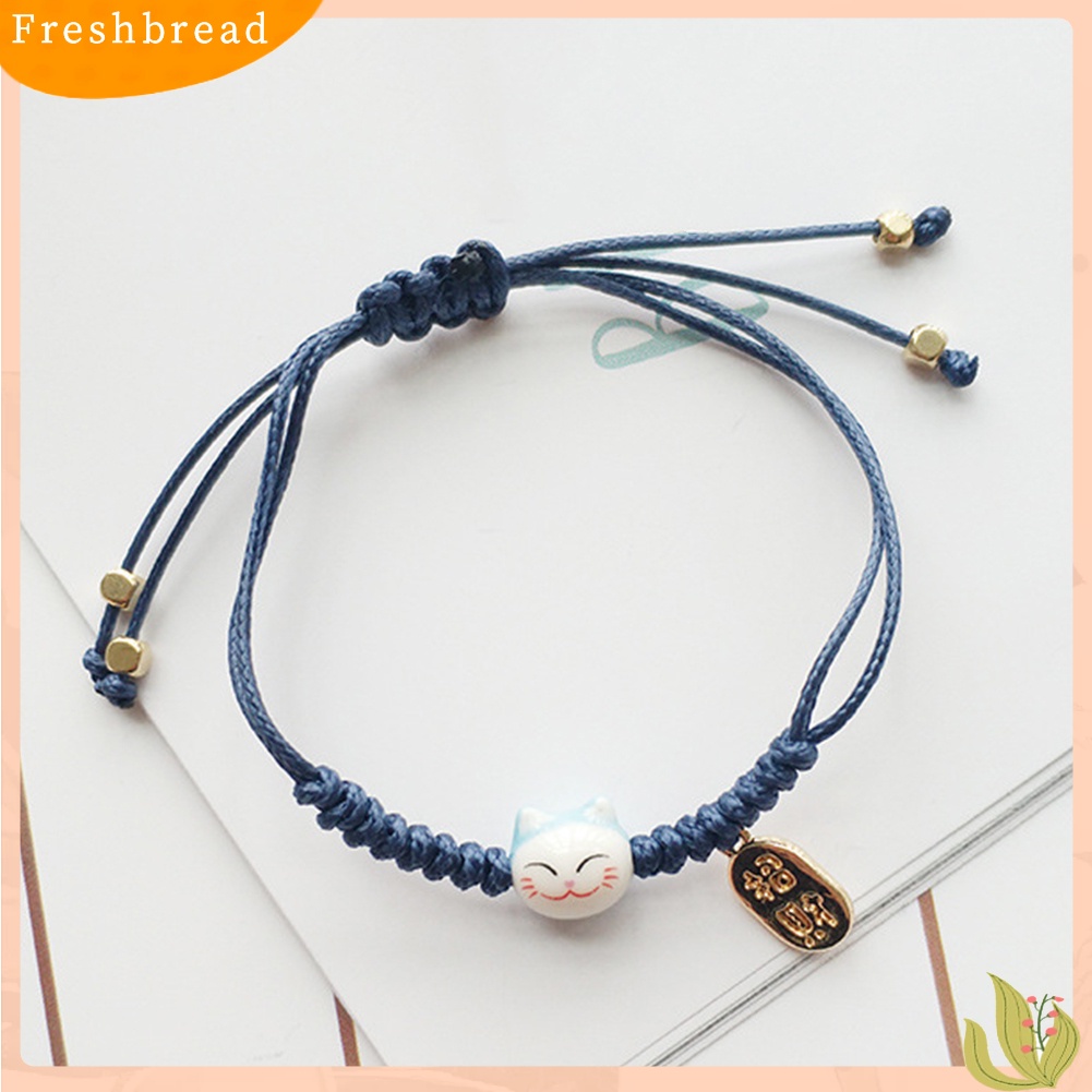 &lt; Freshbread &gt; Pria Wanita Kucing Beruntung Pesona Slide Simpul Dikepang Tali Gelang Bangle Perhiasan Hadiah