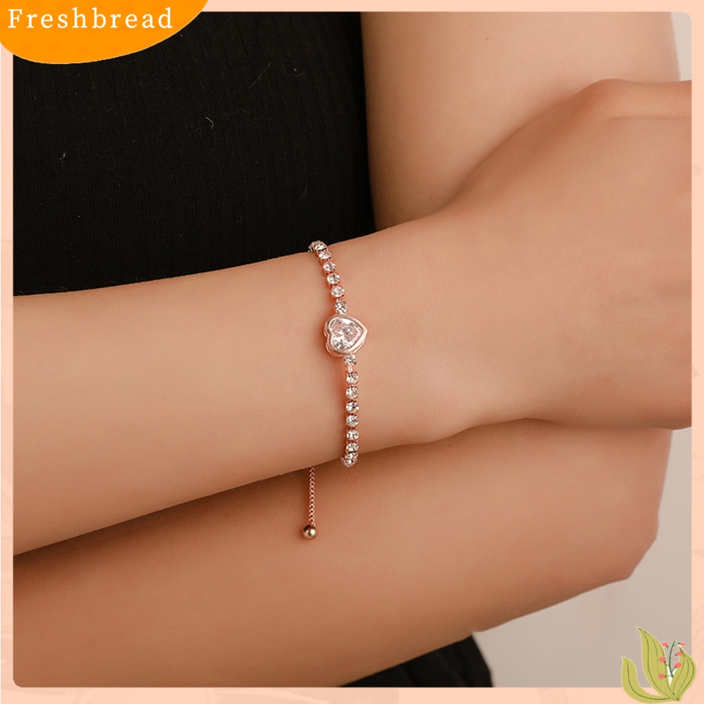 &lt; Freshbread &gt; Gelang Wanita Hati Cubic Zirconia Perhiasan Bersinar Gaya Korea Bangle Untuk Pesta