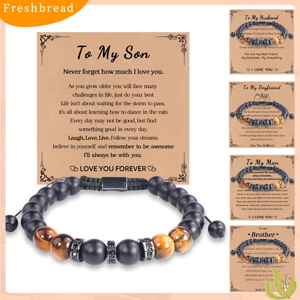 &lt; Freshbread &gt; Pria Gelang Handmade Tali Dikepang Vintage Adjustable Serut Hias Aksesori Tiger Eye Men Bracelet Aksesori Pakaian