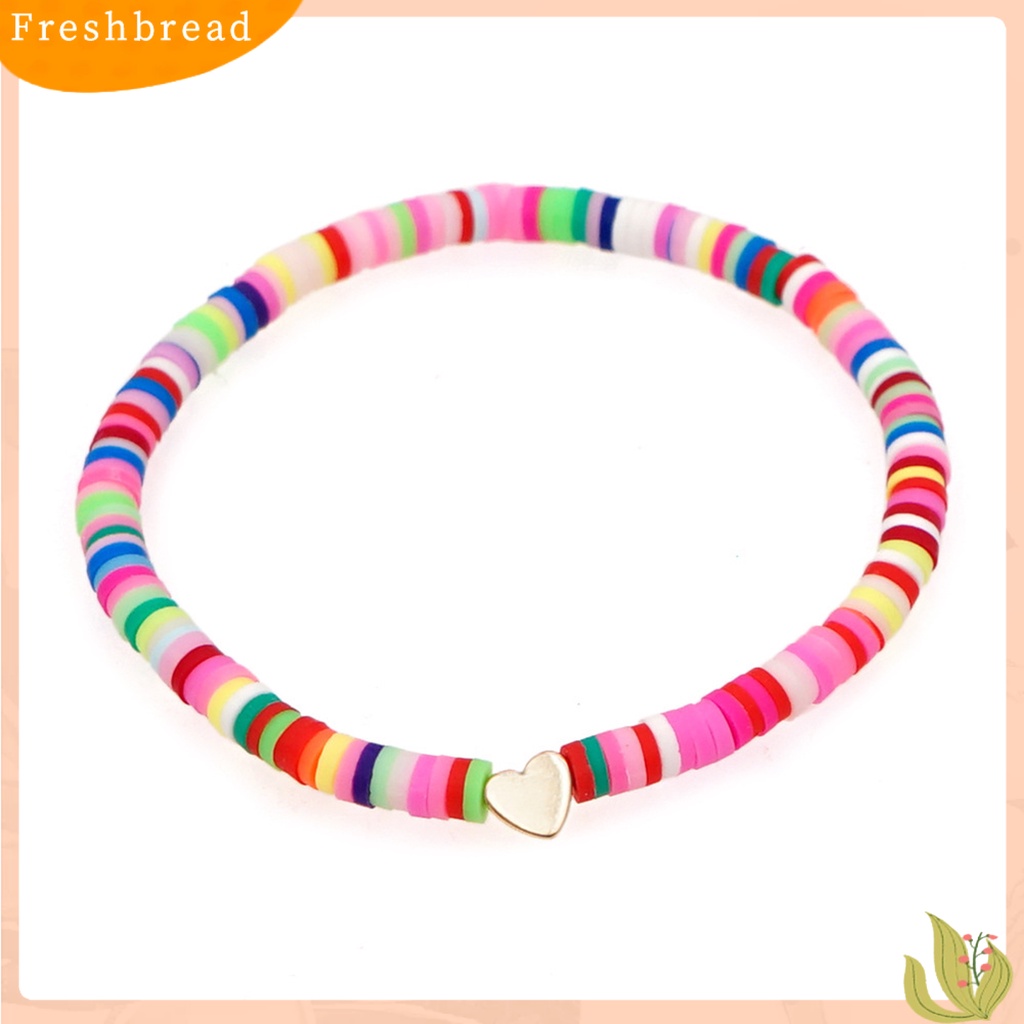 &lt; Freshbread &gt; Gelang Perempuan Manik-Manik Gaya Bohemian Buatan Tangan Hias Pengerjaan Halus Hias Ringan Multicolor Polymer Clay Flat Beads Bracelet Wanita Aksesori