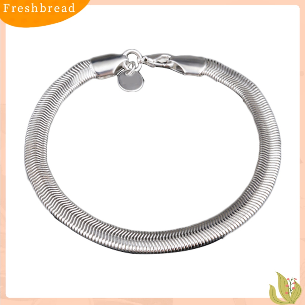 &lt; Freshbread &gt; Unisex Fashion Perak Berlapis 6mm Rantai Ular Lobster Clasp Gelang Bangle Hadiah