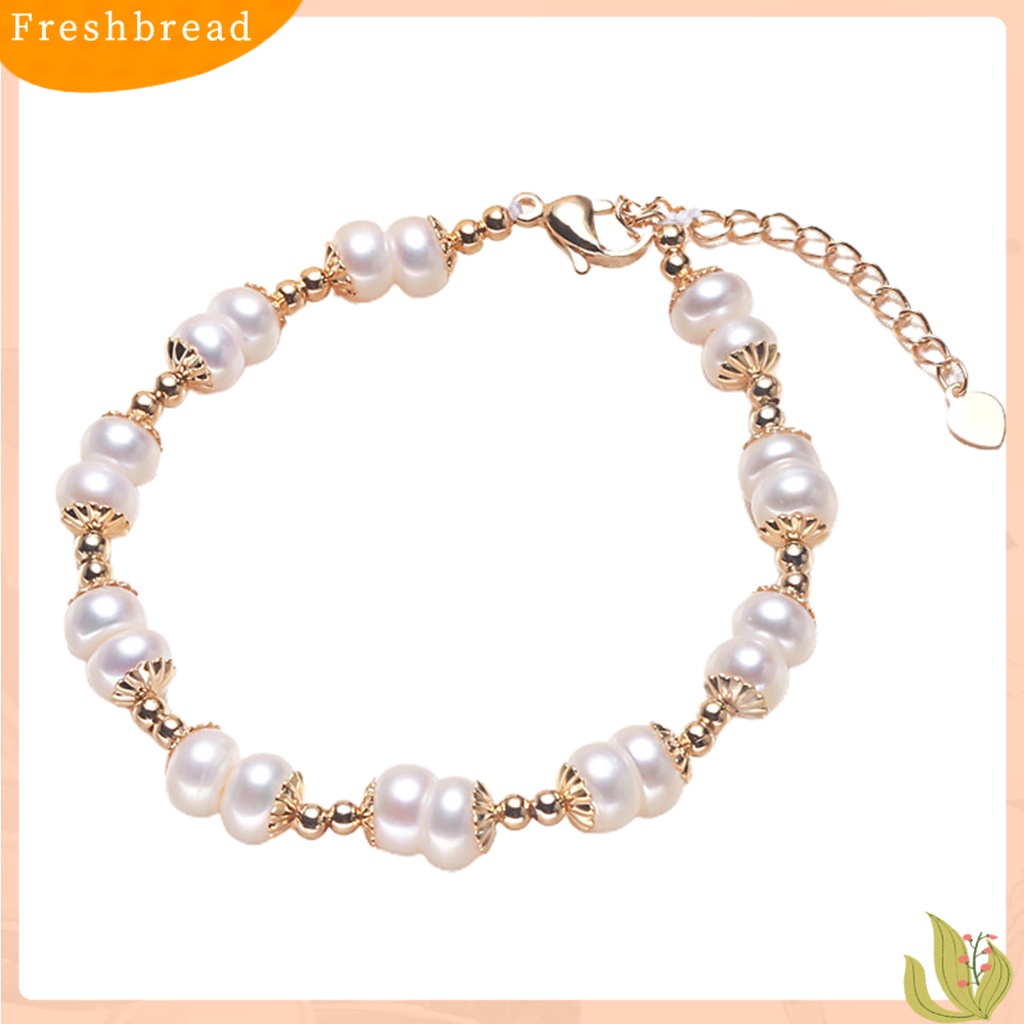 &lt; Freshbread &gt; Wanita Gelang Mutiara Imitasi Dekorasi Tahan Lama Stainless Bagus Penampilan Warna Kontras Hias Paduan Tembaga Adjustable Dipanjangkan Panjang Wanita Bangle Masa Kini