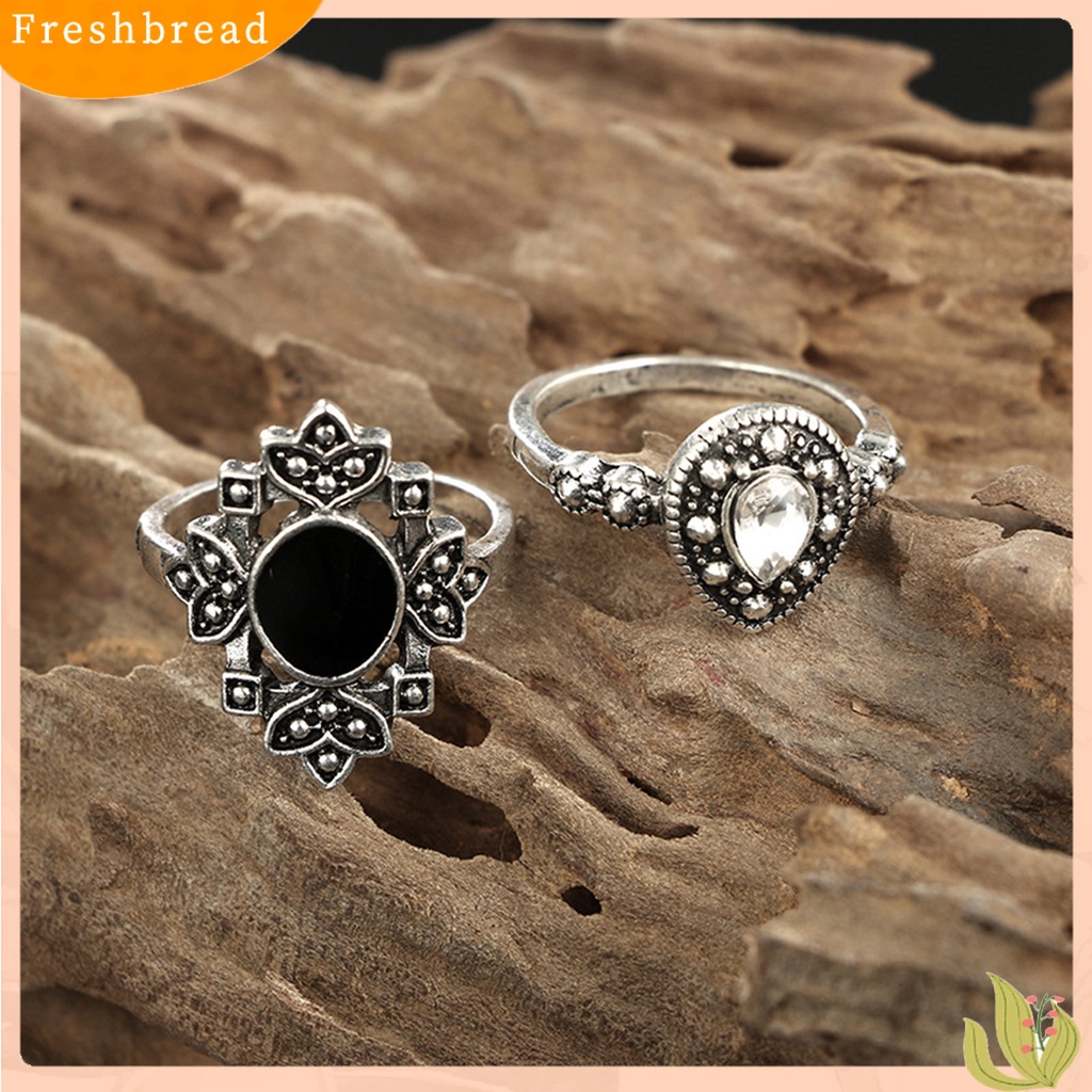 &lt; Freshbread &gt; 15Pcs Cincin Wanita Gaya Bohemian Berlian Imitasi Bertatahkan Perhiasan Tidak Luntur Pembukaan Cincin Untuk Kehidupan Sehari-Hari