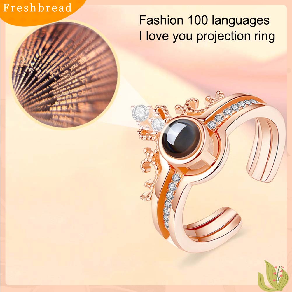 &lt; Freshbread &gt; 2Pcs/Set Wanita 100bahasa I Love You Proyeksi Mahkota Berlian Imitasi Pembukaan Cincin