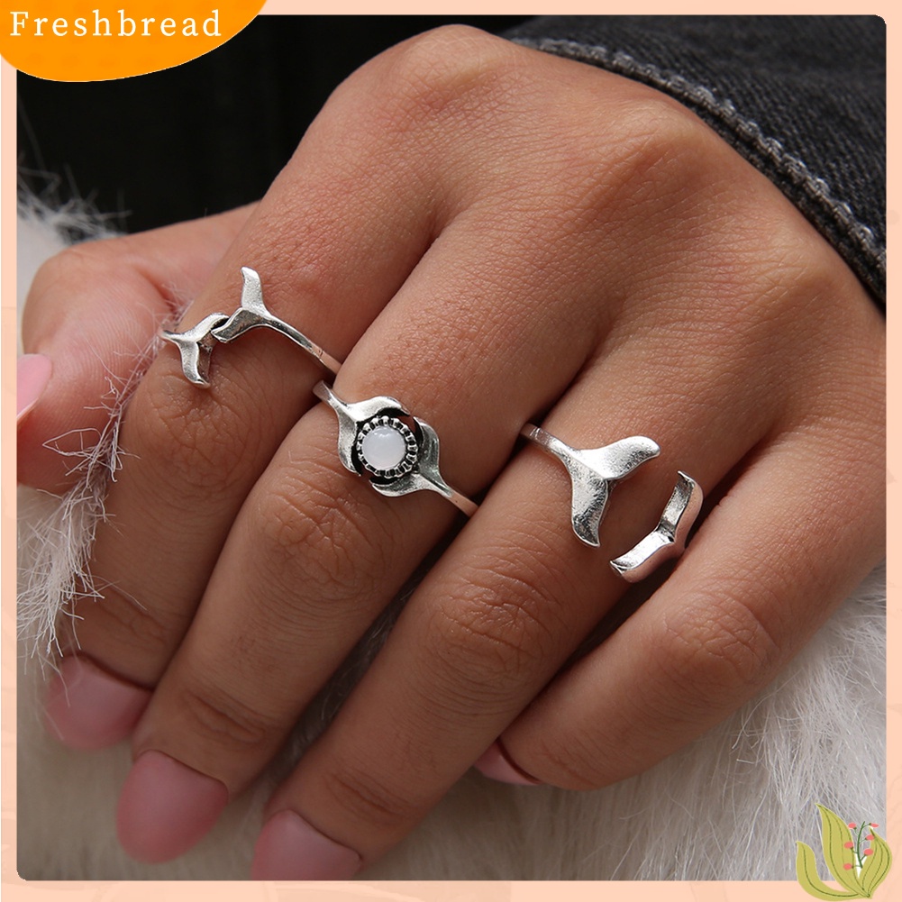 &lt; Freshbread &gt; 3Pcs/Set Wanita Fashion Ikan Paus Ekor Imitasi Batu Permata Midi Buku Jari Cincin Perhiasan