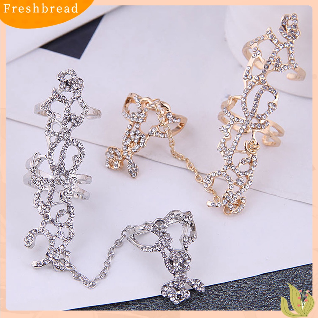&lt; Freshbread &gt; Wanita Cincin Ganda Full Finger Rose One-piece Punk Sparkling Knuckle Armor Ring Untuk Cosplay