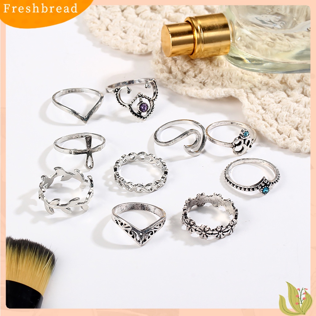 &lt; Freshbread &gt; 10pcs Cincin Buku Jari Vintage Bentuk Bunga Wanita V Shape Knuckle Band Untuk Club