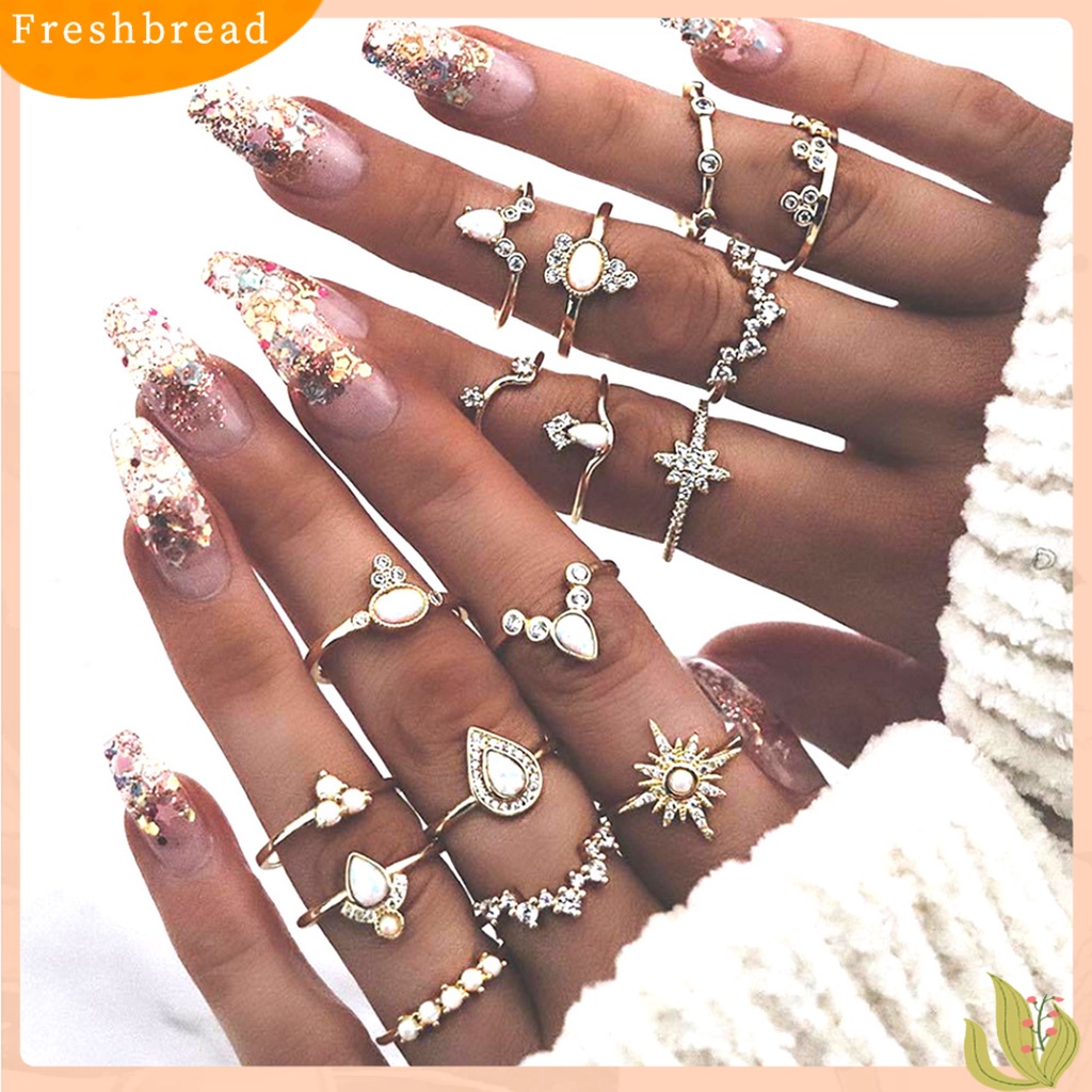 &lt; Freshbread &gt; 16Pcs/Set Mahkota Bentuk Berlian Imitasi Knuckle Rings Alloy Bohemia Stackable Finger Rings Aksesori Perhiasan