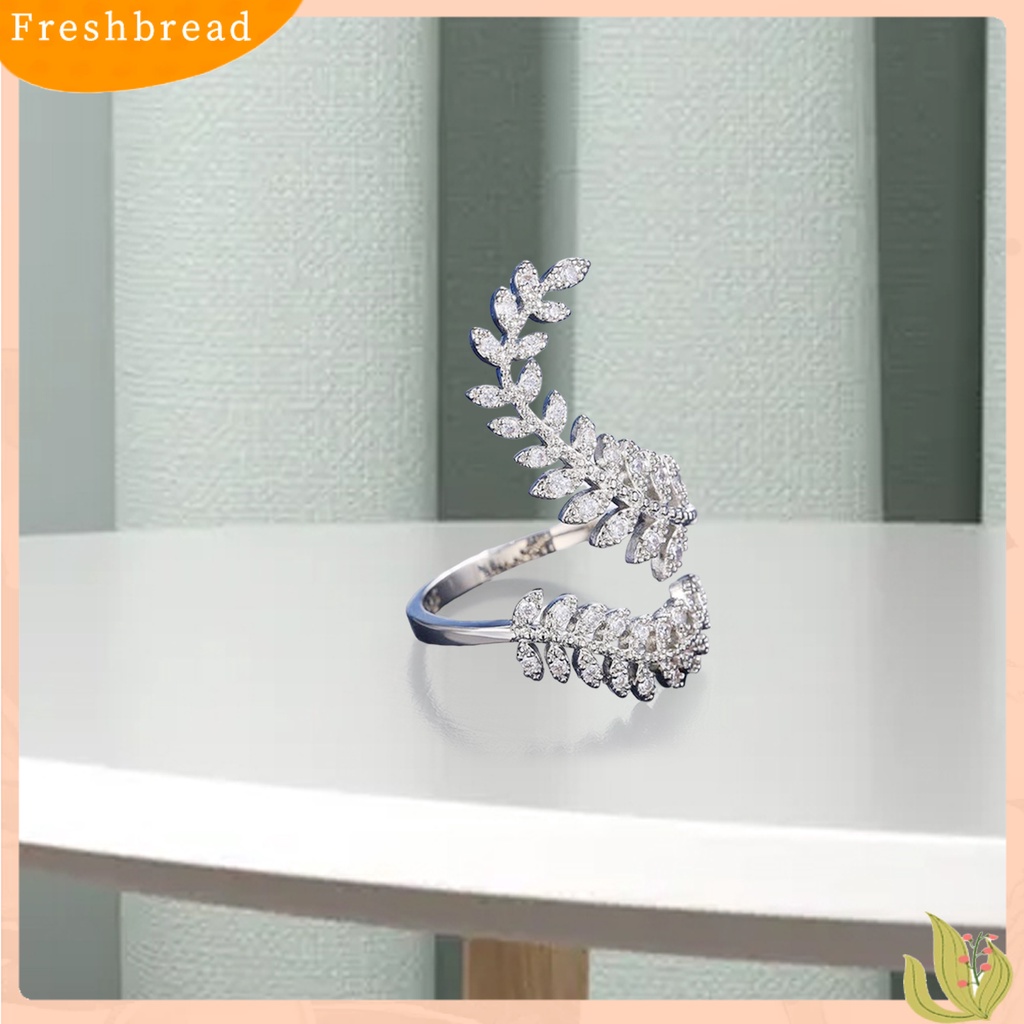 &lt; Freshbread &gt; Cincin Buku Jari Warna Silver Anggun Pembukaan Bentuk Daun Adjustable Pernikahan Jari Cincin Hadiah