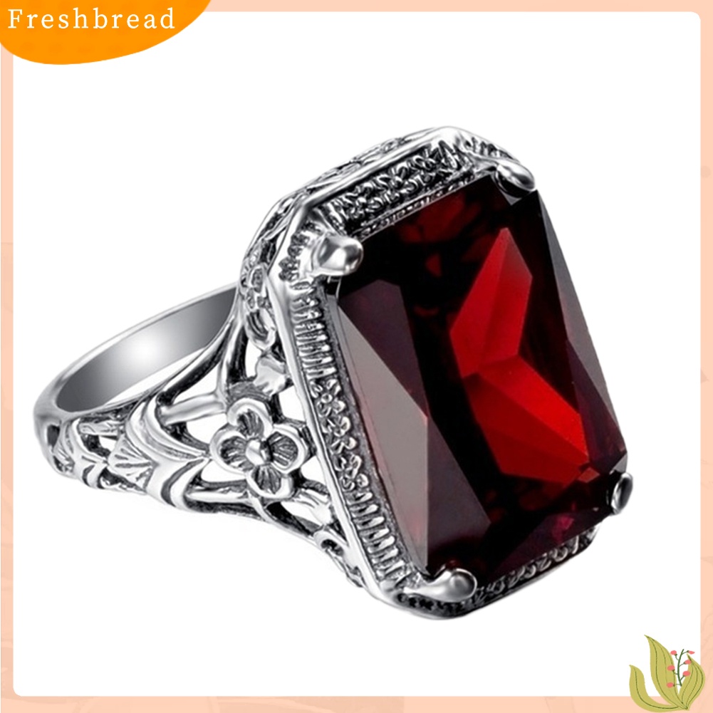 &lt; Freshbread &gt; Vintage Merah Berlian Imitasi Pernikahan Pertunangan Pengantin Jari Cincin Perhiasan Hadiah