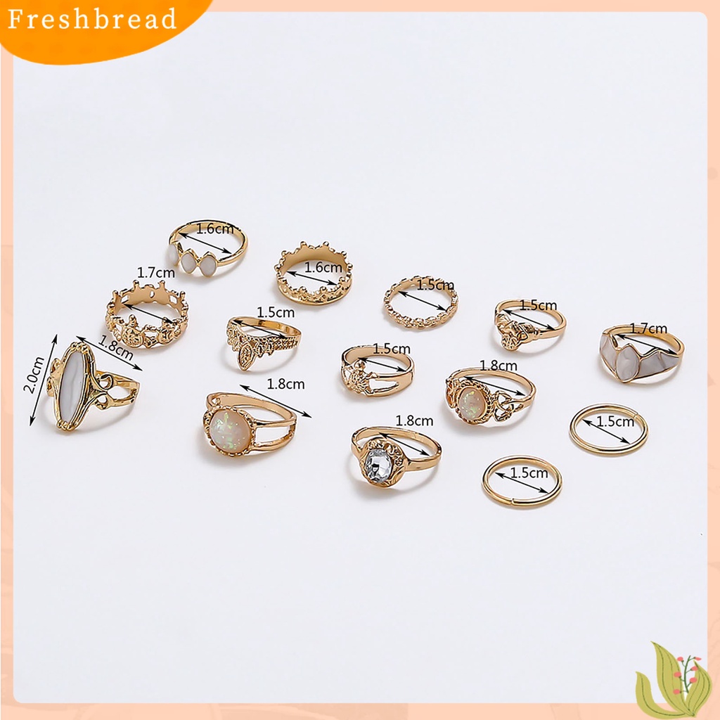 &lt; Freshbread &gt; 14 Pcs Berongga Dapat Ditumpuk Buku Jari Cincin Paduan Gaya Etnik Langit Berbintang Permata Imitasi Jari Rings Perhiasan Aksesori