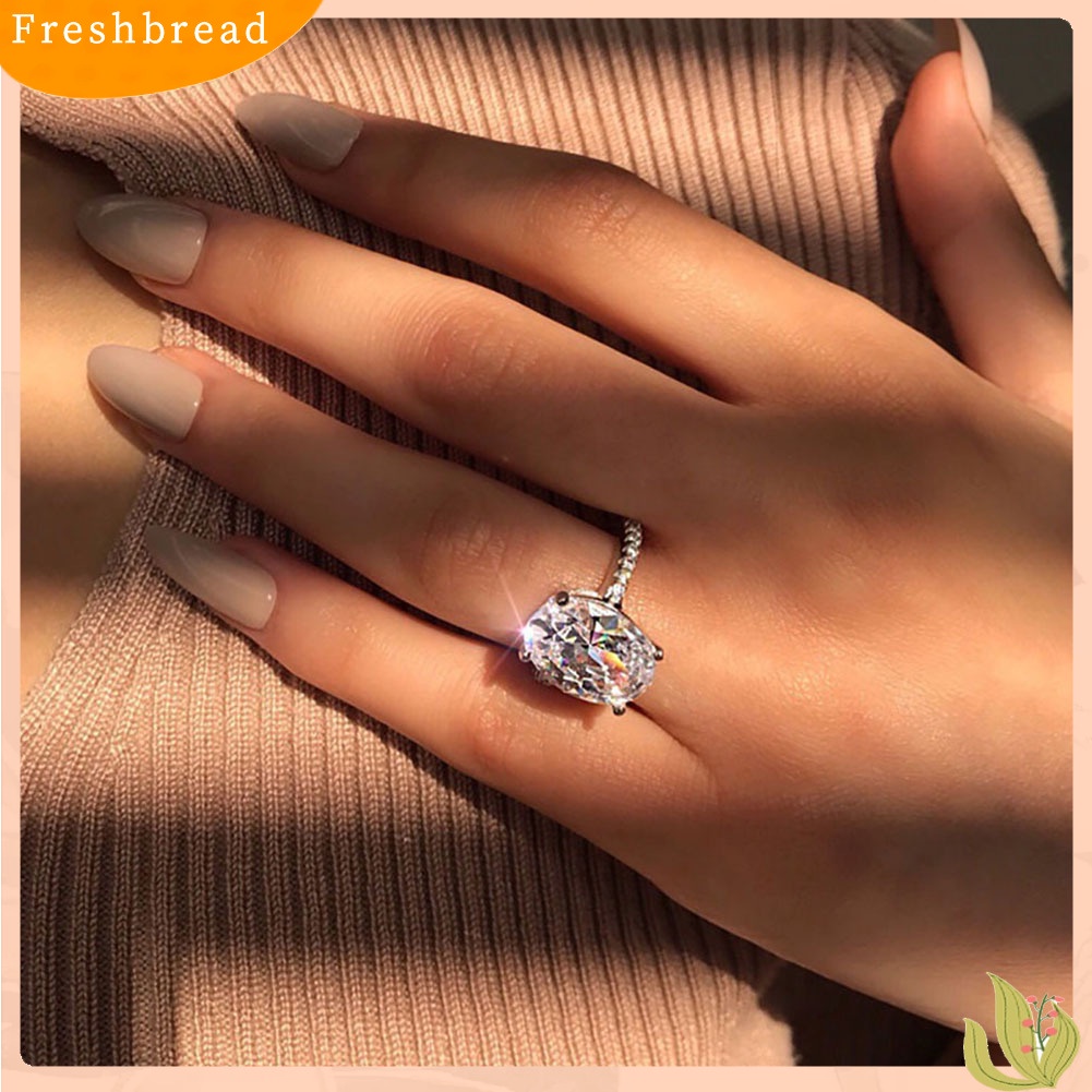 &lt; Freshbread &gt; Fashion Wanita Oval Besar Cubic Zirconia Disepuh Engagement Lamaran Jari Cincin