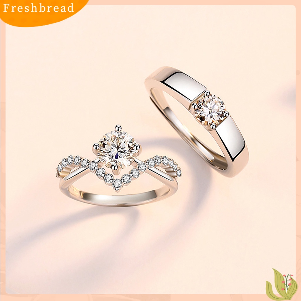 &lt; Freshbread &gt; Pasangan Cincin Pembukaan Dapat Disesuaikan Mewah Hadiah Pernikahan Berlian Imitasi Berkilau Wanita Pria Cincin Fashion Perhiasan