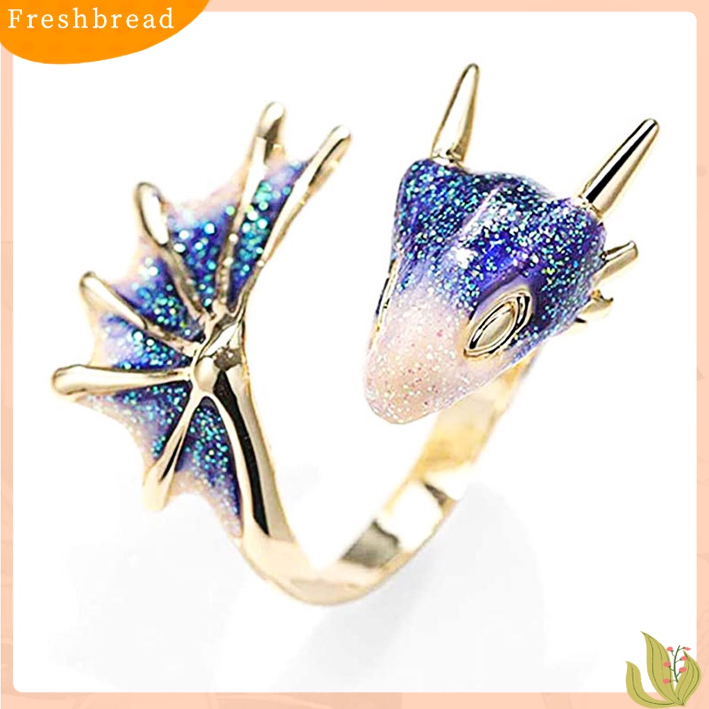 &lt; Freshbread &gt; Cincin Indah Perhiasan Punk Unisex Enamel Naga Ring Indah Untuk Pesta