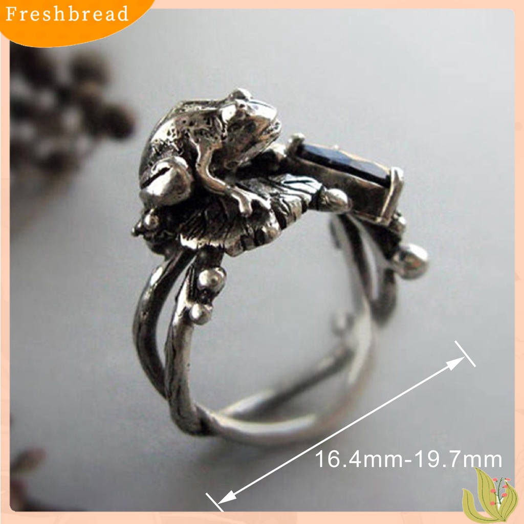 &lt; Freshbread &gt; Cincin Lotus Motif Katak Hadiah Perhiasan Tembaga Punk Berlian Imitasi Hollow Finger Band Untuk Wanita