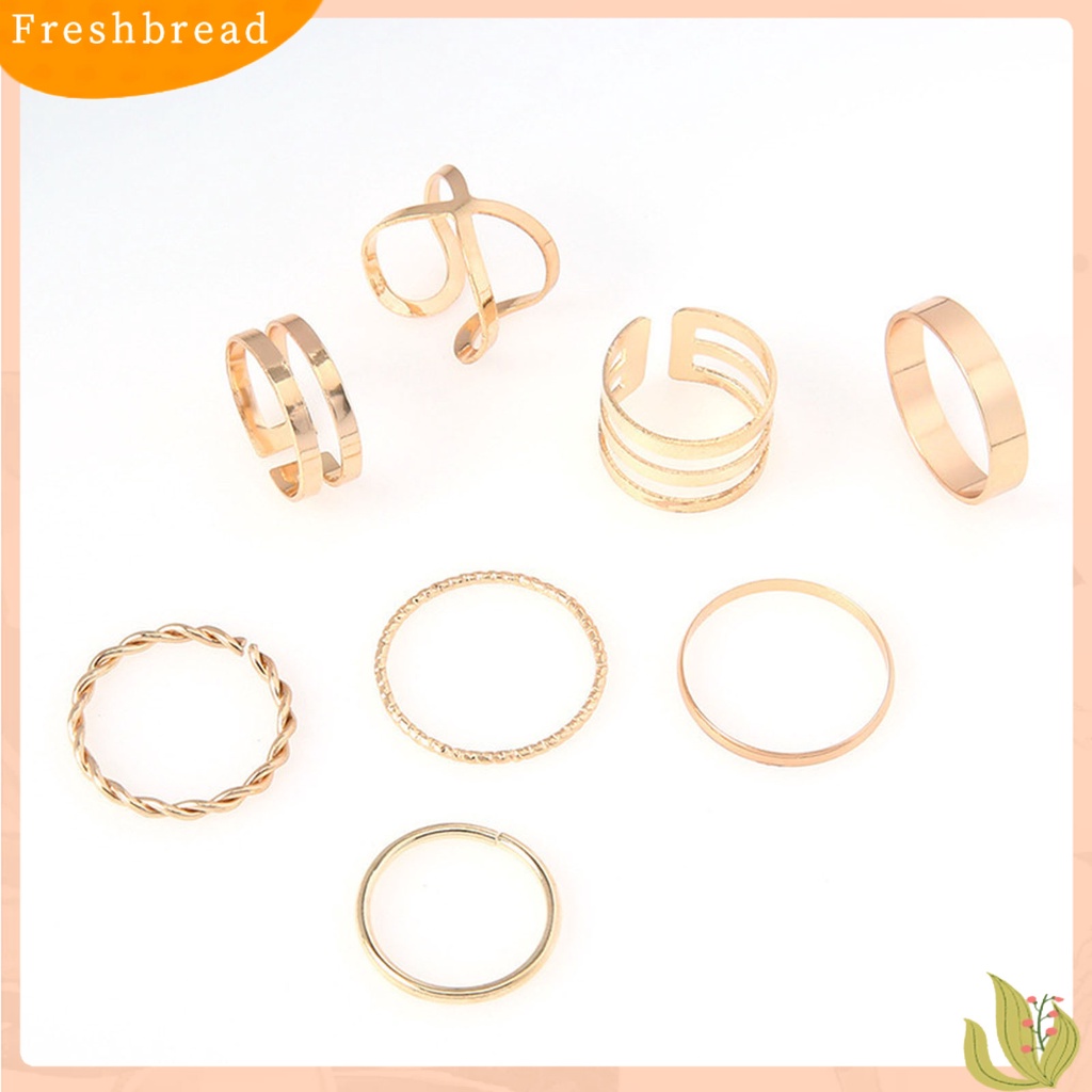 &lt; Freshbread &gt; 8Pcs/Set Cincin Fashion Cincin Jari Desain Melintir Geometris Dapat Ditumpuk Elegan Untuk Wanita