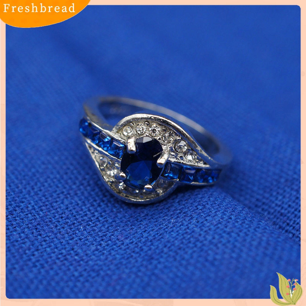 &lt; Freshbread &gt; Cincin Elegan Anti Gores Alloy Cincin Berlian Imitasi Biru Untuk Liburan