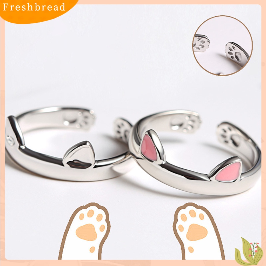 &lt; Freshbread &gt; Cincin Couple Telinga Kucing Plating Dekorasi Perhiasan Pembukaan Adjustable Finger Ring Untuk Pakaian Sehari-Hari